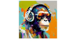 Glasbild Animals With Headphones I 20 x 20 cm