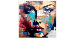 Glasbild Colorful Woman Portrait 50 x 50 cm