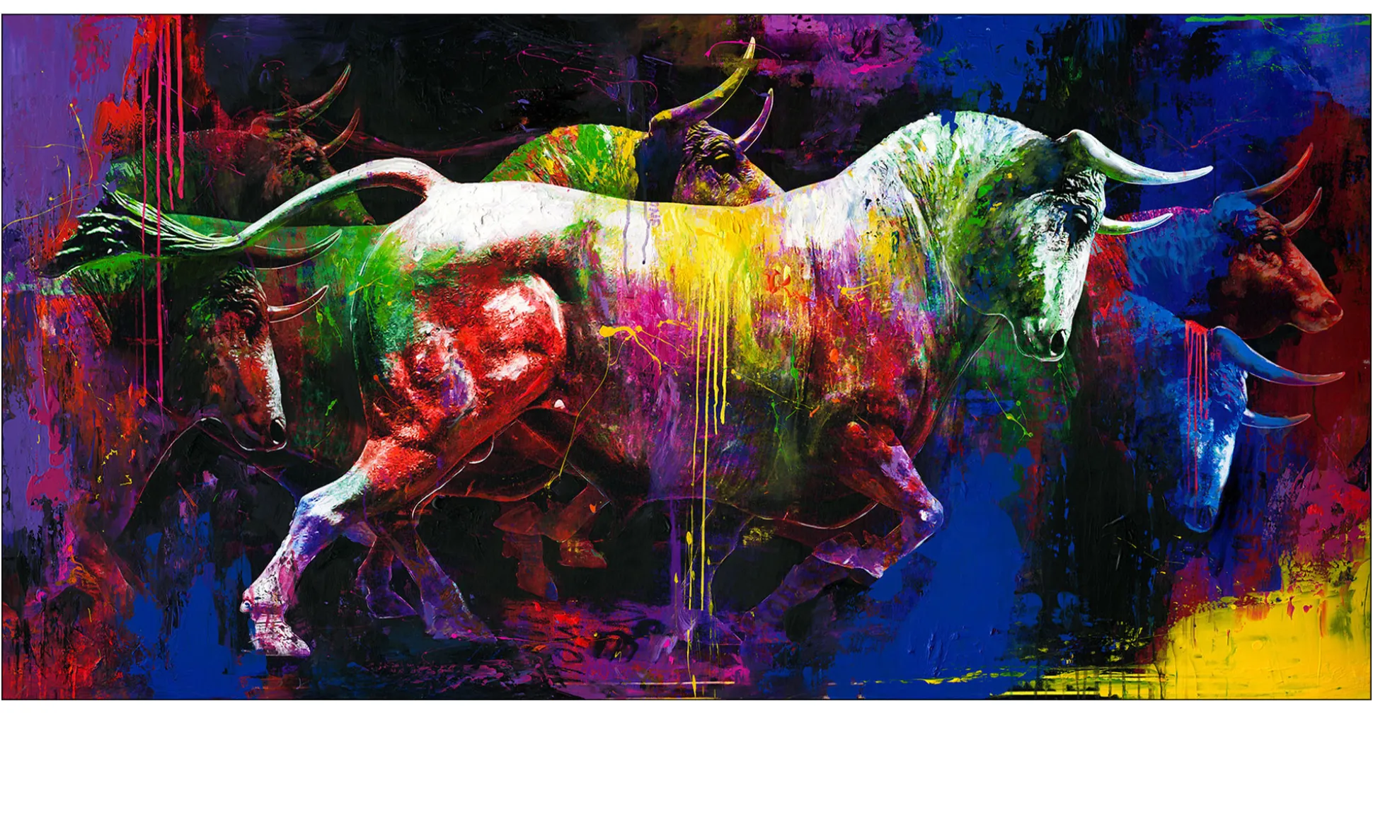 Handpainting Colourful Bull 90 x 180 cm