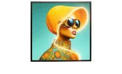 LED-Rahmenbild Sun Hat Woman 80 x 80 cm