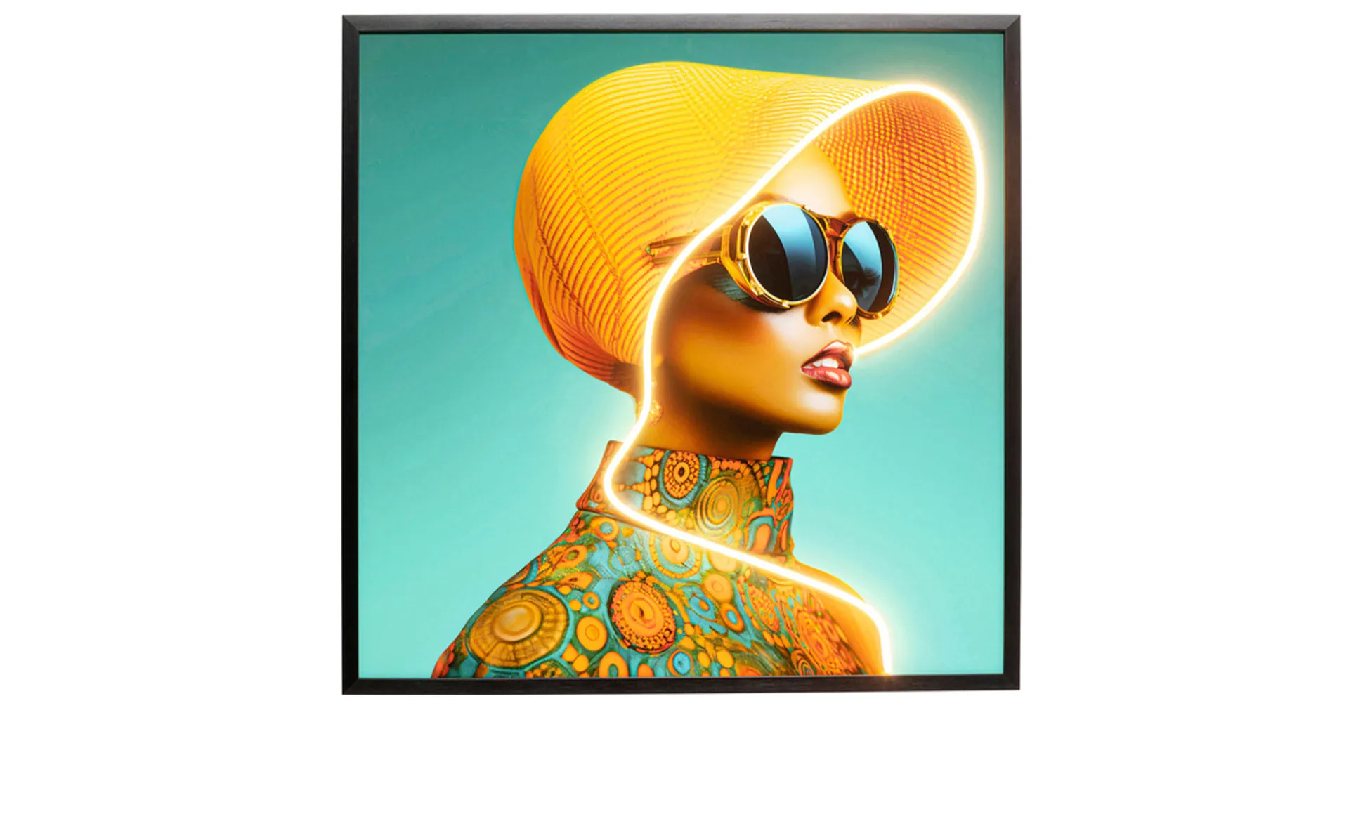 LED-Rahmenbild Sun Hat Woman 80 x 80 cm