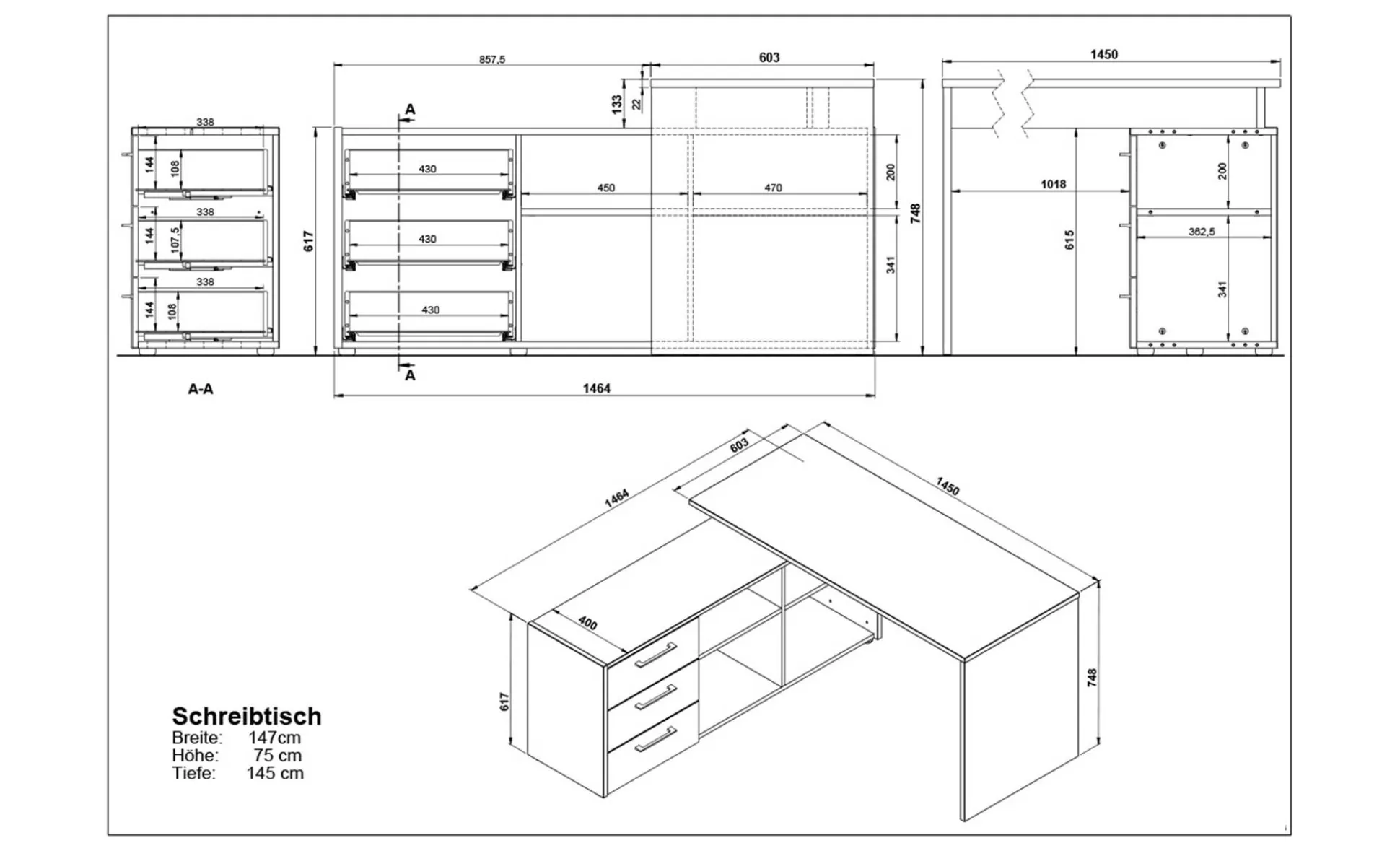 Winkelschreibtisch vito Podium